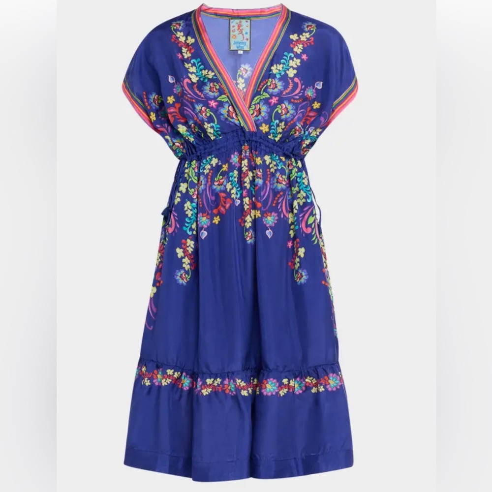 Johnny Was Vibrant Blue Floral Silk Maxi Dress, S. NWT.